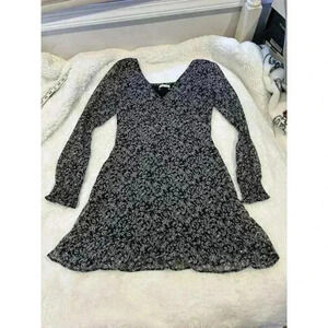 Abercrombie Fitch‎ Long Sleeve Black & White Print Dress With Pockets - Size S